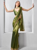 Mirror Work Lace Organza Saree With Blouse Piece
