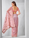 Embroidered Embellished Peach Organza Saree With Blouse Piece