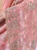 Embroidered Embellished Peach Organza Saree With Blouse Piece