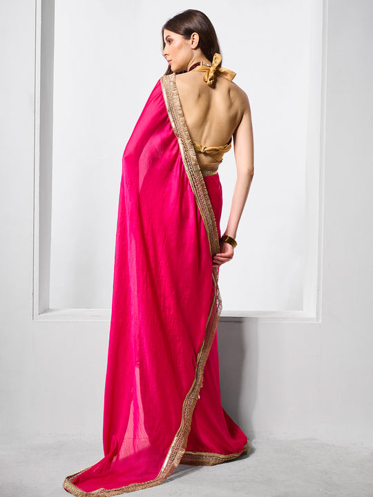 Embellished Satin Saree With Blouse Piece