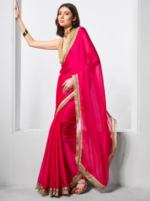 Embellished Satin Saree With Blouse Piece