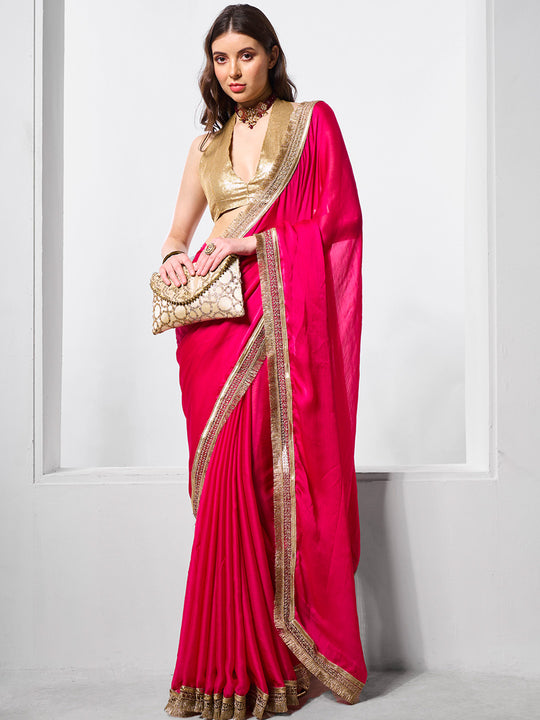 Embellished Satin Saree With Blouse Piece