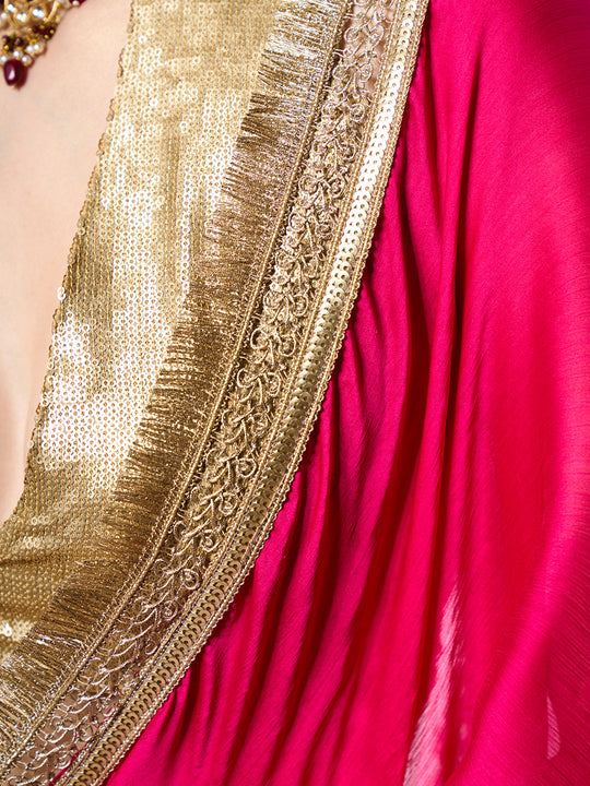 Embellished Satin Saree With Blouse Piece