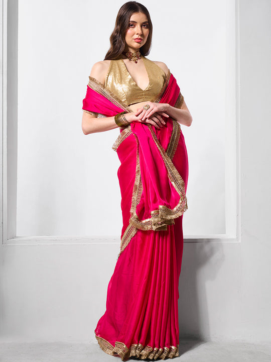 Embellished Satin Saree With Blouse Piece