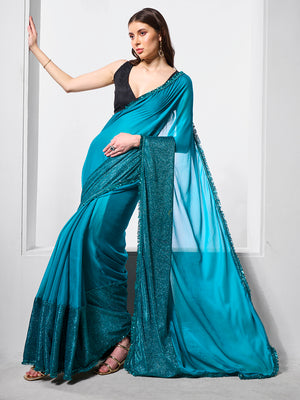 Embellished Satin Saree With Blouse Piece