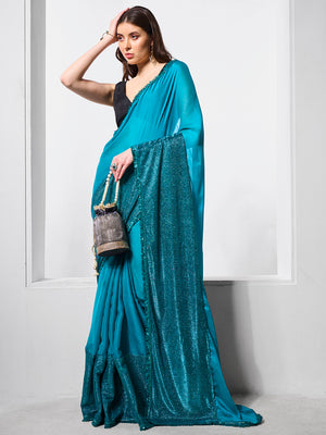 Embellished Satin Saree With Blouse Piece