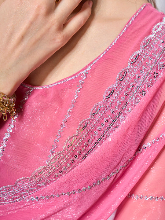 Embroidered Embellished Chiffon Saree With Blouse Piece