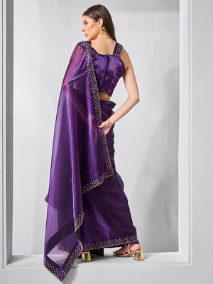 Beads and Stones Embellished  Organza Saree With Blouse Piece