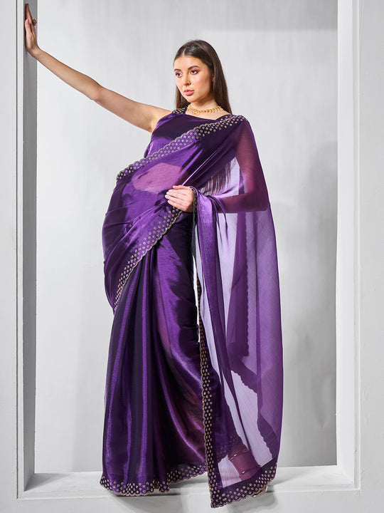 Beads and Stones Embellished  Organza Saree With Blouse Piece