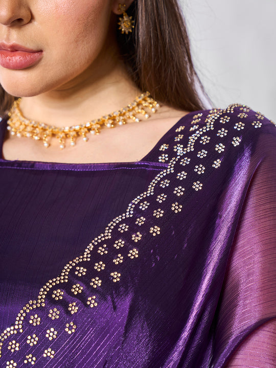 Beads and Stones Embellished  Organza Saree With Blouse Piece