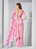 Embroidered Embellished Pink Organza Saree With Blouse Piece
