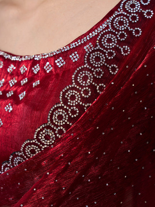 Embellished Beads and Stone Organza Saree With Blouse Piece