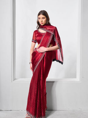 Embellished Beads and Stone Organza Saree With Blouse Piece