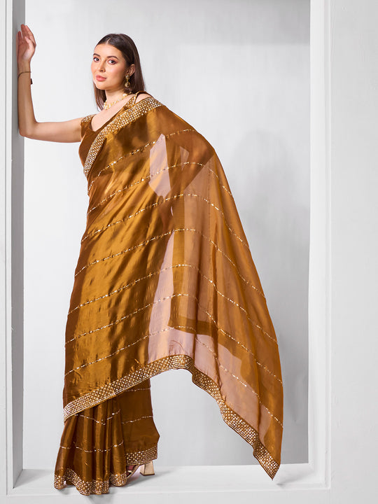 Beads and Stones Embellished  Organza Saree With Blouse Piece