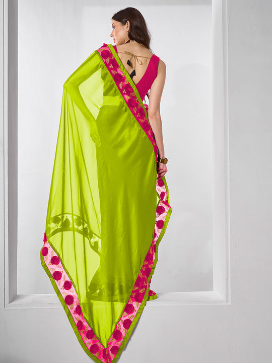 Embellished Chiffon Saree With Blouse Piece