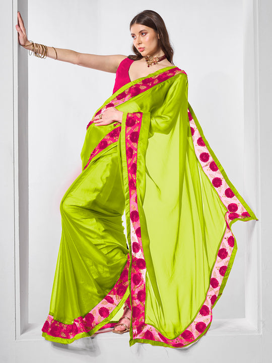 Embellished Chiffon Saree With Blouse Piece