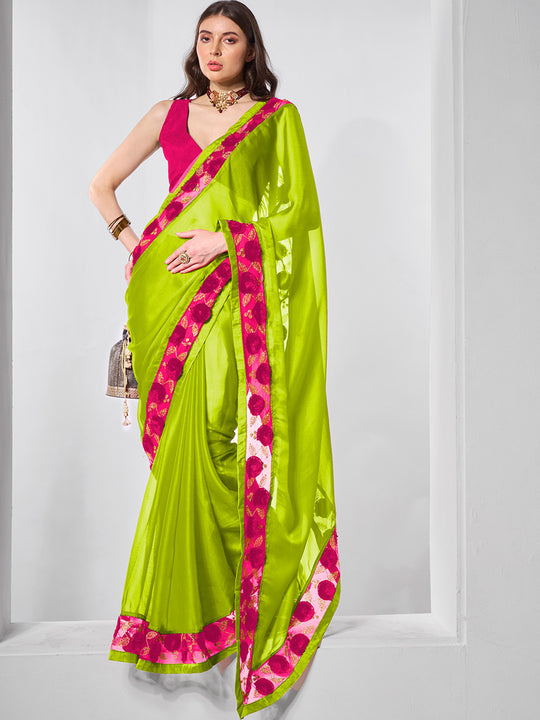Embellished Chiffon Saree With Blouse Piece