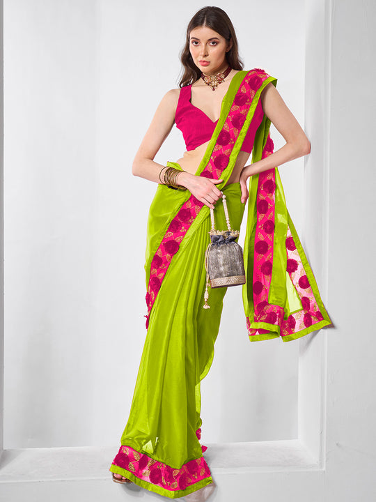 Embellished Chiffon Saree With Blouse Piece