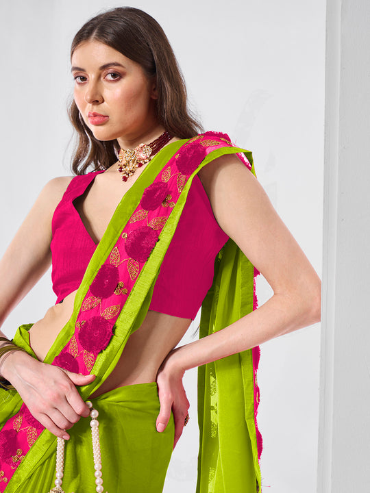 Embellished Chiffon Saree With Blouse Piece
