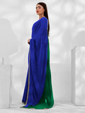 Blue And Green Colourblocked Pure Georgette Saree