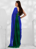 Blue And Green Colourblocked Pure Georgette Saree