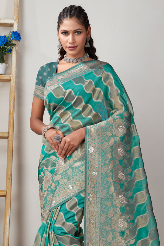 Teal Green Organza Saree