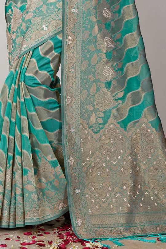 Teal Green Organza Saree