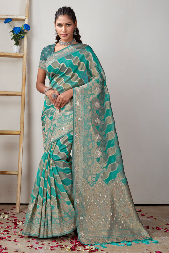 Teal Green Organza Saree