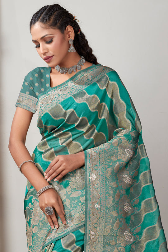 Teal Green Organza Saree