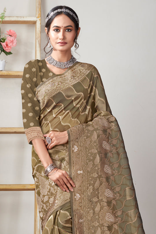 Dusky Green Organza Saree
