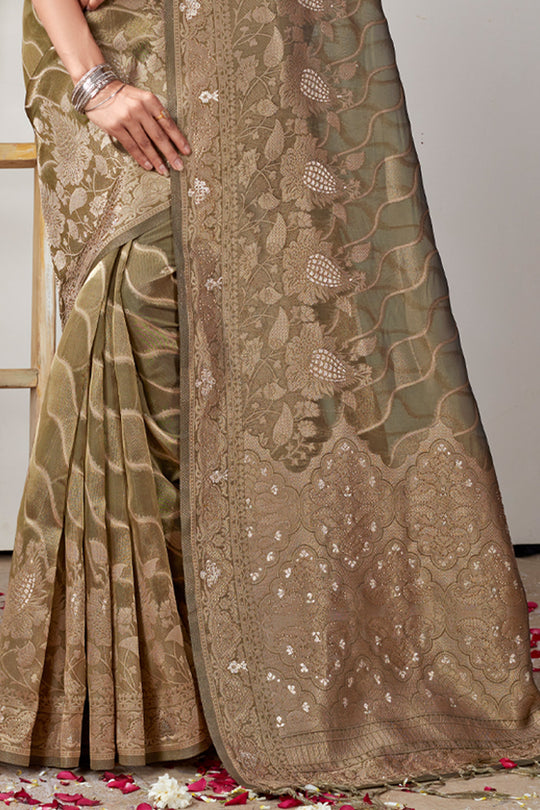 Dusky Green Organza Saree