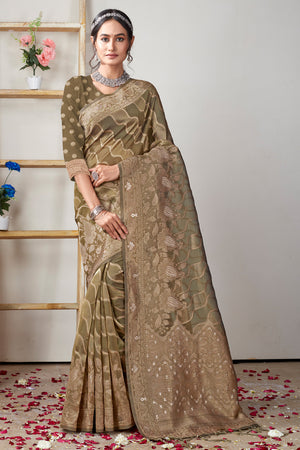 Dusky Green Organza Saree