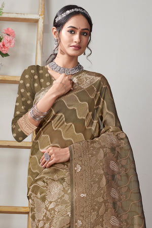 Dusky Green Organza Saree