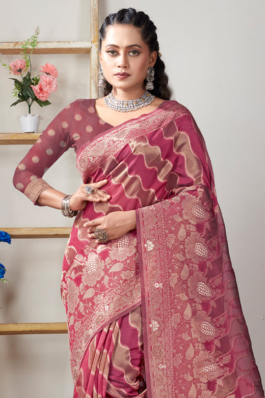 Stale Pink Organza Saree