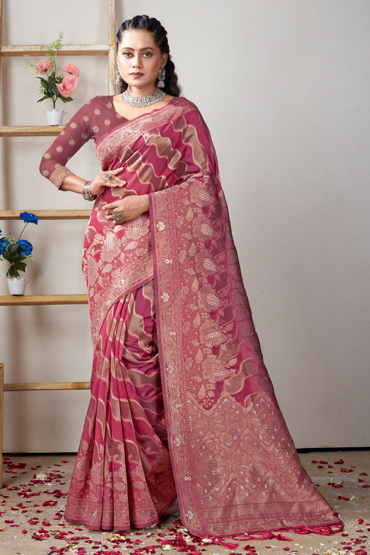 Stale Pink Organza Saree