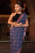 Sapphire Blue Ajrakh Saree