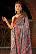 Muti color Ajrakh Saree With Blouse Piece