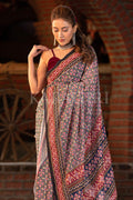 Muti color Ajrakh Saree With Blouse Piece