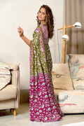 Lime Green Ure Mulmul Cotton Ajrakh Hand Block Print Sarees Saree With Blouse Piece