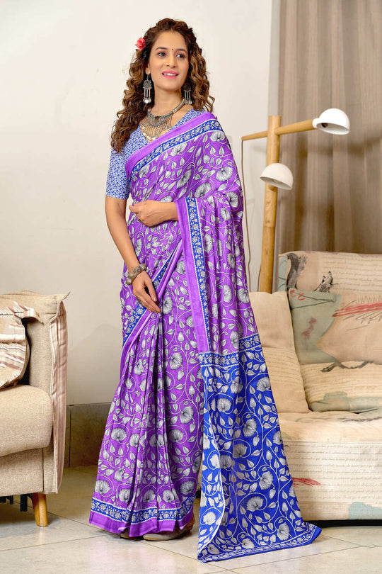 Lovender Ure Mulmul Cotton Ajrakh Hand Block Print Sarees Saree With Blouse Piece