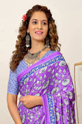 Lovender Ure Mulmul Cotton Ajrakh Hand Block Print Sarees Saree With Blouse Piece