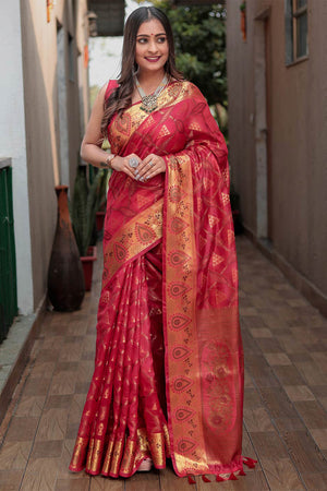 Crimson Red Banarasi Silk Saree
