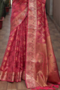 Rose Red Banarasi Silk Saree