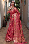 Rose Red Banarasi Silk Saree