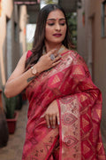 Rose Red Banarasi Silk Saree