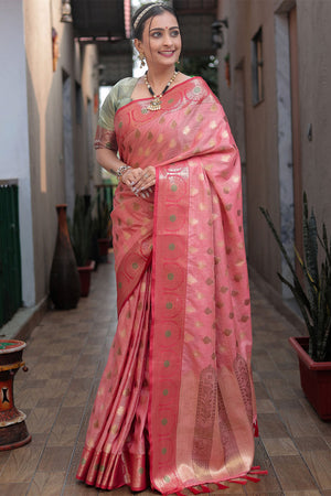 Thulian Pink Banarasi Silk Saree