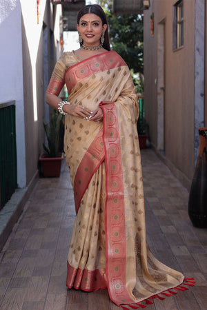 Buttermilk Beige Banarasi Silk Saree
