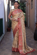 Buttermilk Beige Banarasi Silk Saree