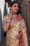 Buttermilk Beige Banarasi Silk Saree