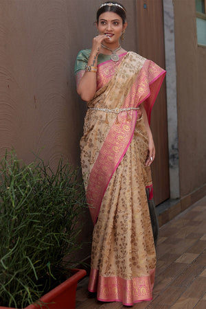 Buttermilk Beige Banarasi Silk Saree
